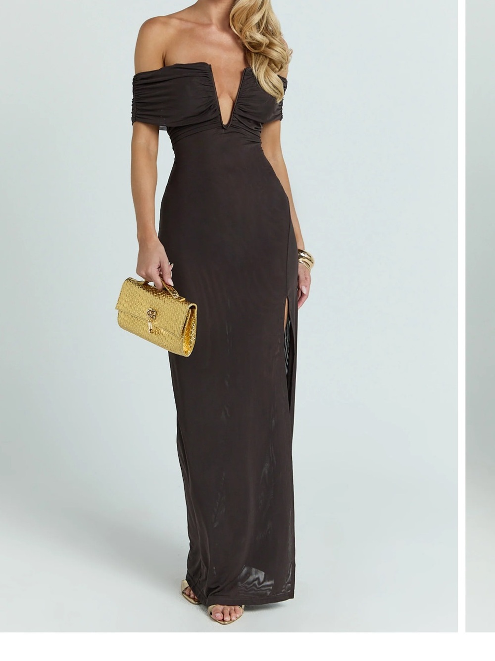 Showpo brown mesh evening dress